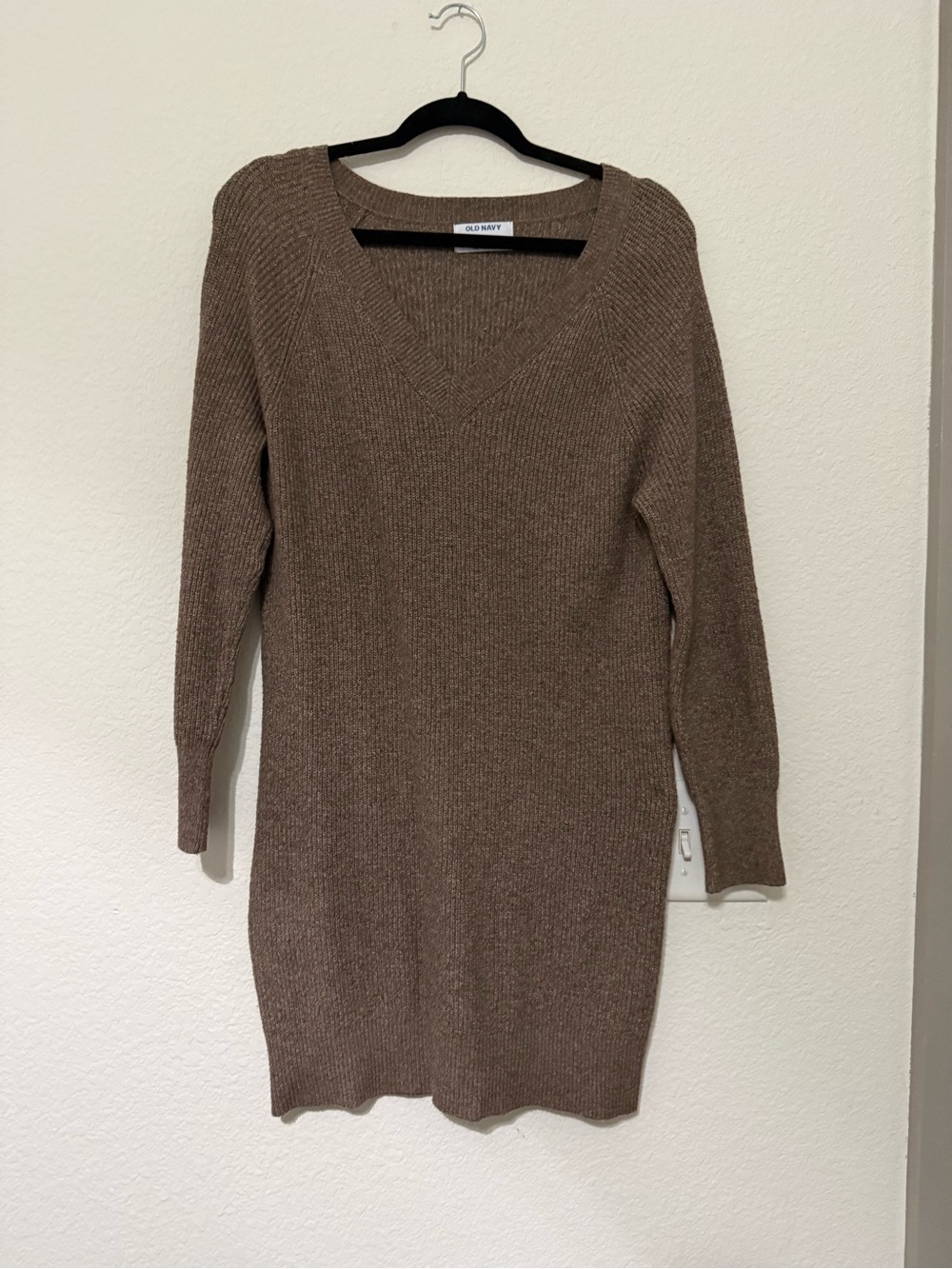 Old Navy Taupe-Brown V-Neck Long Sleeve Sweater Dress